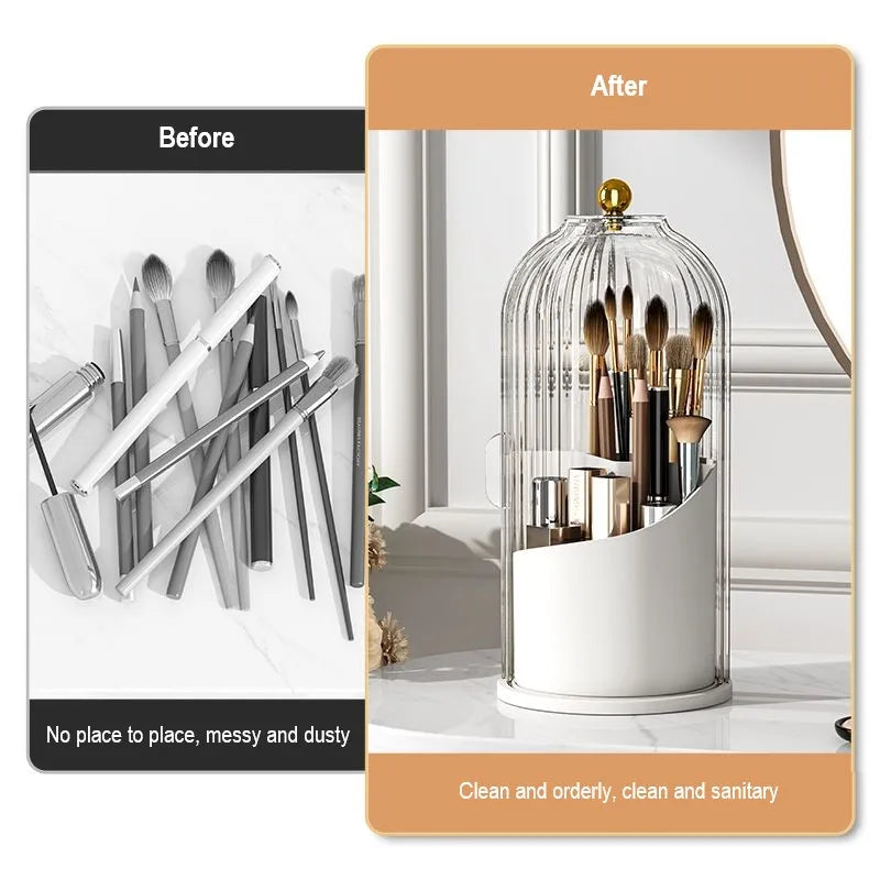 360° Rotating Makeup Brush Holder with Dustproof Lid – Clear Makeup Brush Organizer Babs