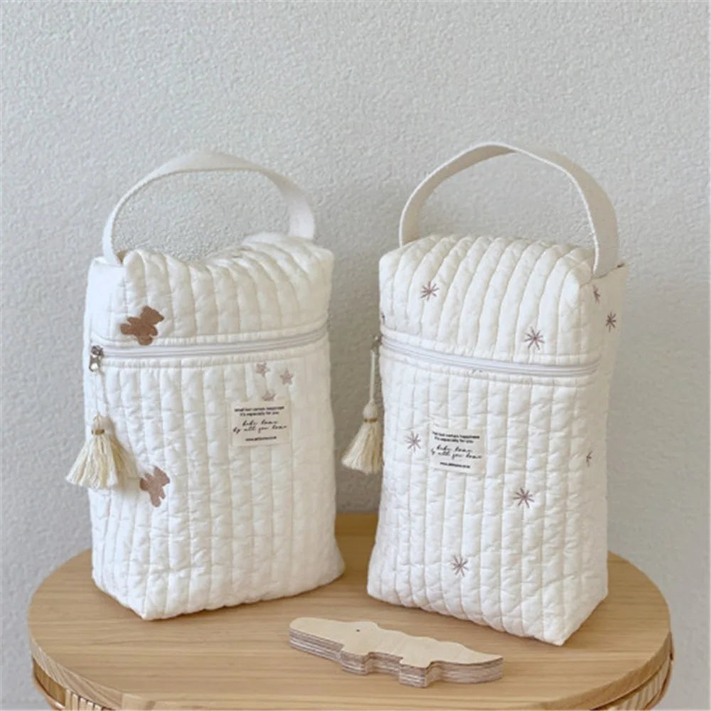 Quilted Baby Diaper Caddy Organizer | Embroidered Mommy Bag Diaper Caddy Bag Babs