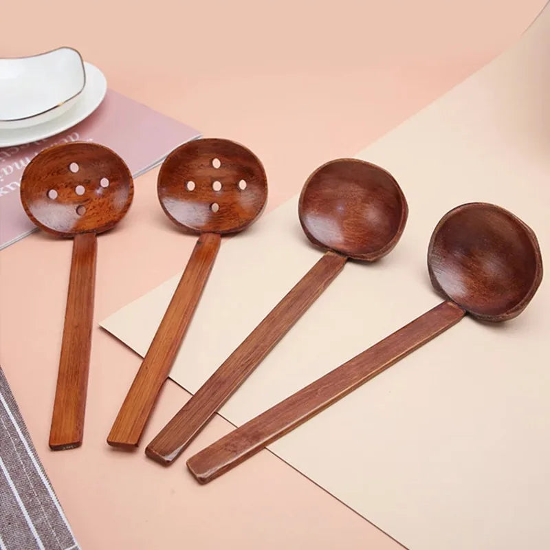 Japanese Long Handle Wooden Soup Spoon & Slotted Spoon Wooden Kitchen Spoon Babs