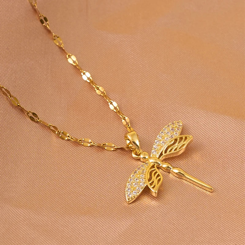 ZAKOL Gold Dragonfly Crystal Necklace – Stainless Steel Jewelry Crystal Pendant Necklace Babs