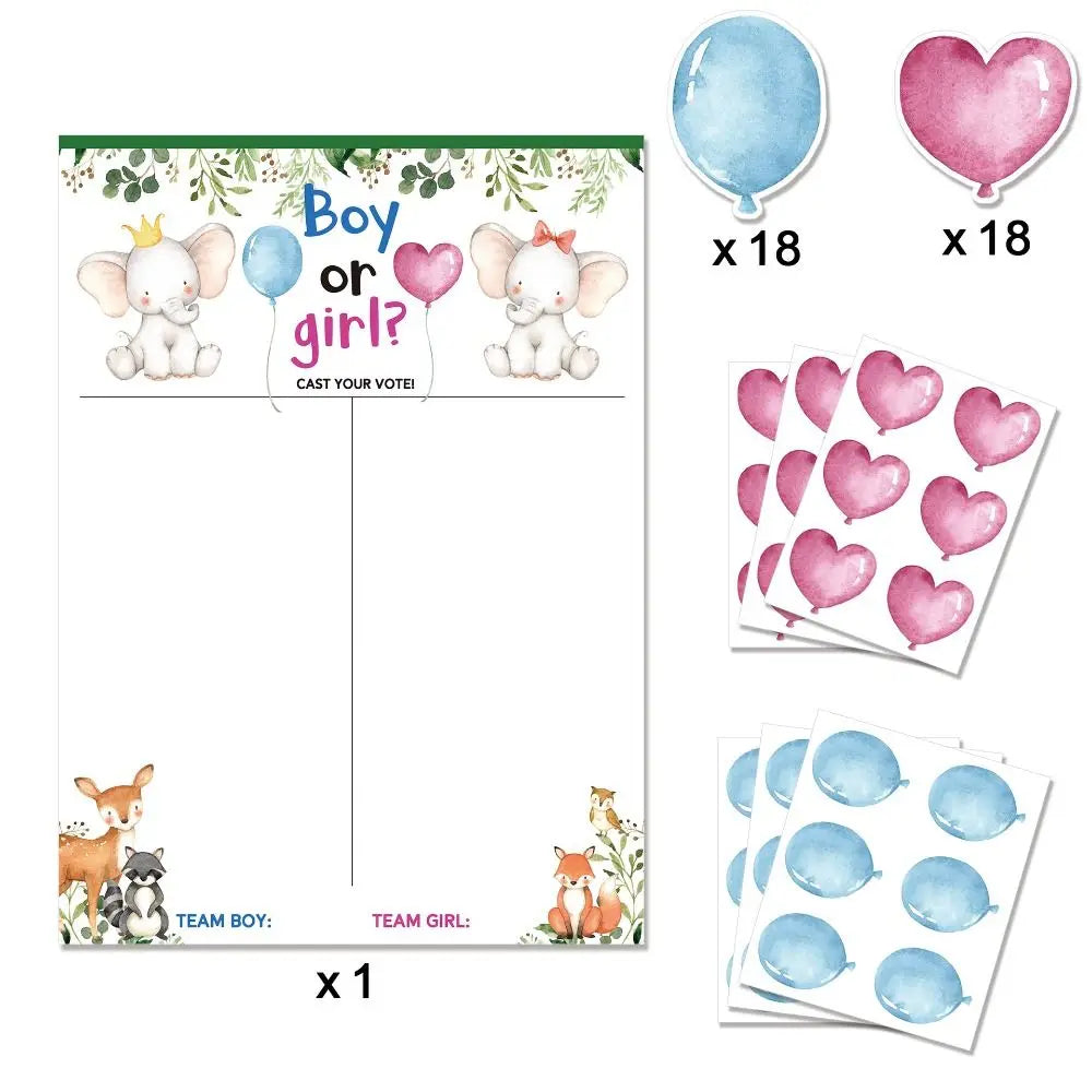 Gender Reveal Voting Game Poster Board with Stickers – He or She Party Game Poster Babs White-A