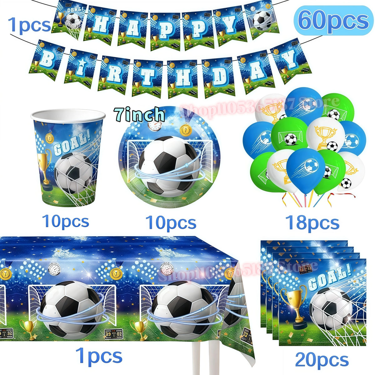 Soccer Football Birthday Party Decoration Set – Complete Kit Party Decoration Set Babs 60pcs others