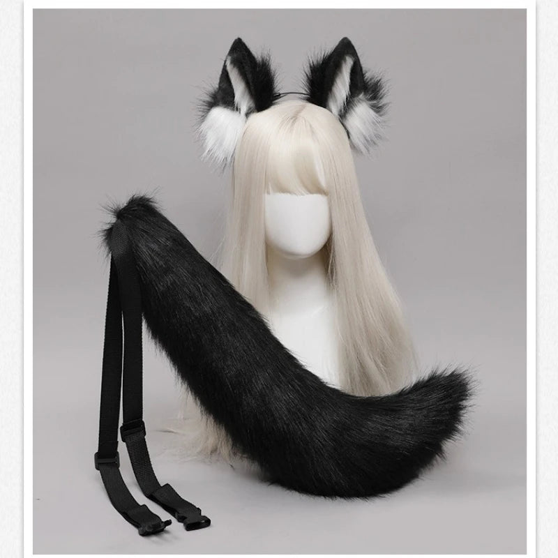 Wolf Ears & Tail Cosplay Set – Faux Fur Costume Headband Cosplay Costume Set Babs