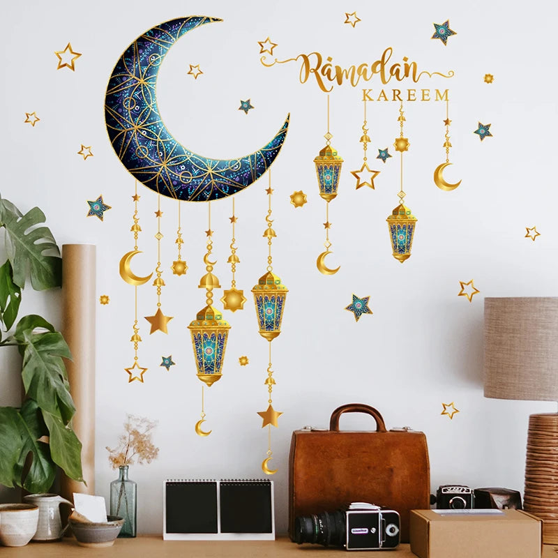 Ramadan Kareem Wall Stickers Moon Star Lantern Eid Decals Festival Wall Decal Babs