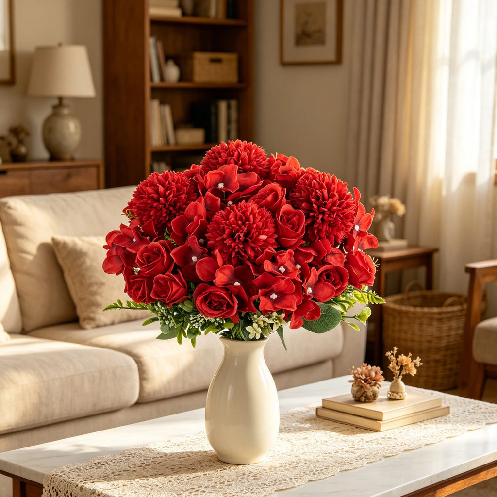 Silk Rose & Chrysanthemum Artificial Bouquet – Wedding Décor Artificial Flower Bouquet Babs