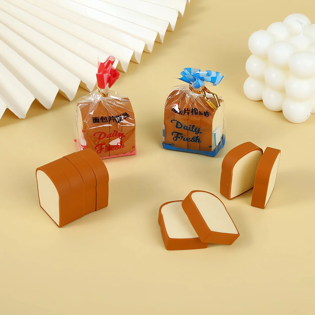 4pcs Toast Shape Rubber Erasers – Fun Kids School Stationery Novelty Rubber Eraser Babs