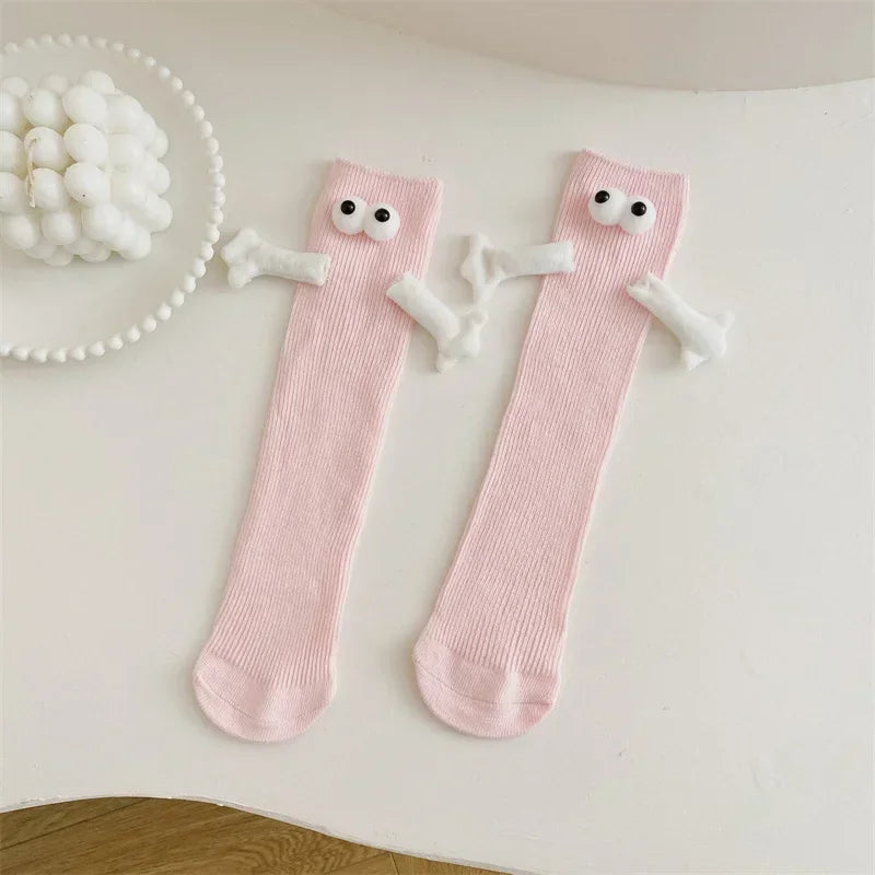 Magnetic Hand-Hold Family Matching Cotton Crew Socks Kids Adults Family Matching Socks Babs Pink 5Pairs