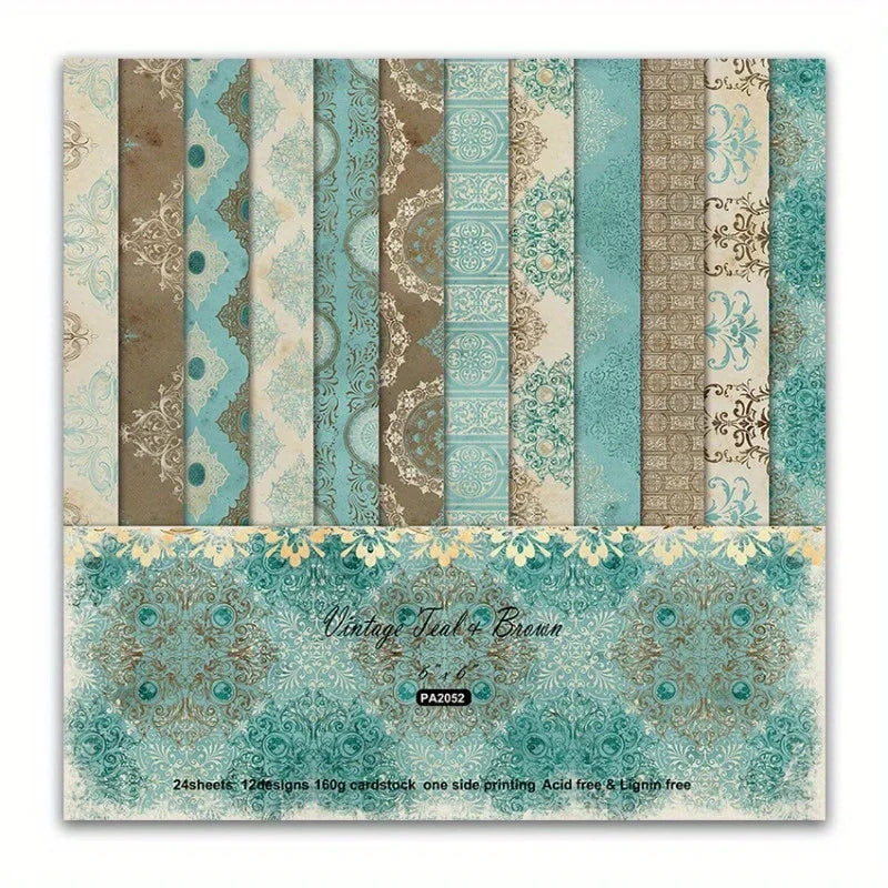 24pc Vintage Scrapbook Paper Pad 6x6 | Junk Journal Craft Sheets Scrapbook Paper Pad Babs E