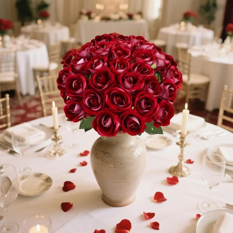 5-Pack Velvet Silk Rose Artificial Flowers | Long Stem Décor Artificial Silk Flowers Babs