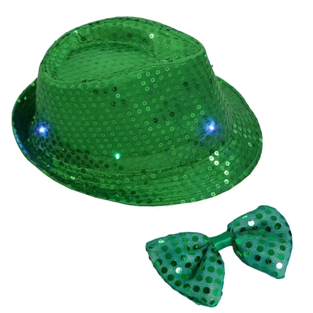 LED Light Up Sequin Jazz Hat & Tie Set | Party Costume