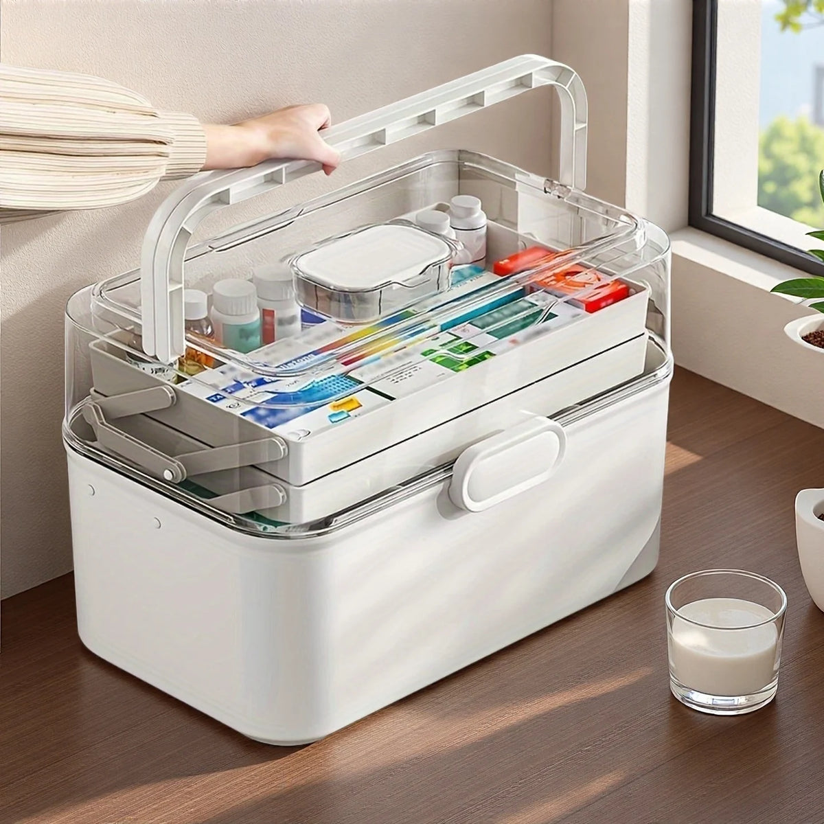 3-Tier Portable Medicine Organizer with Leather Handle Medicine Organizer Babs
