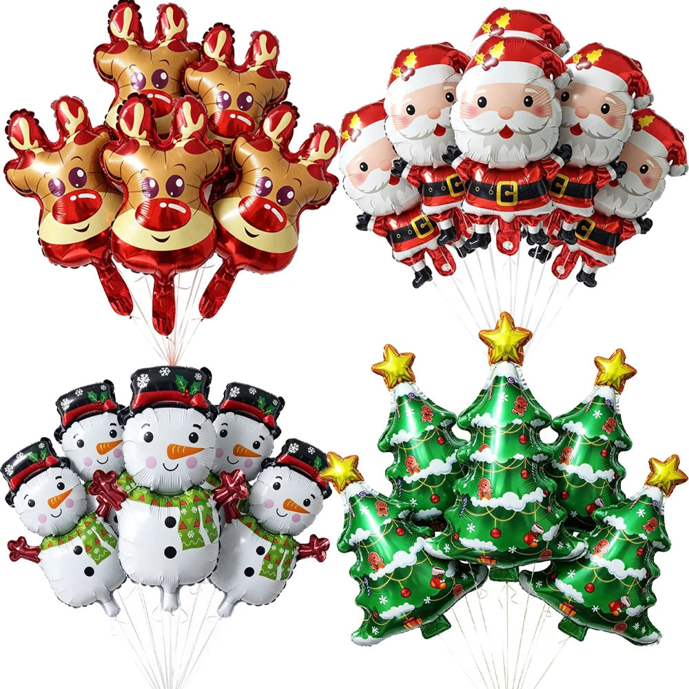 10pcs Mini Christmas Foil Balloons – Santa Snowman Reindeer Foil Party Balloons Babs