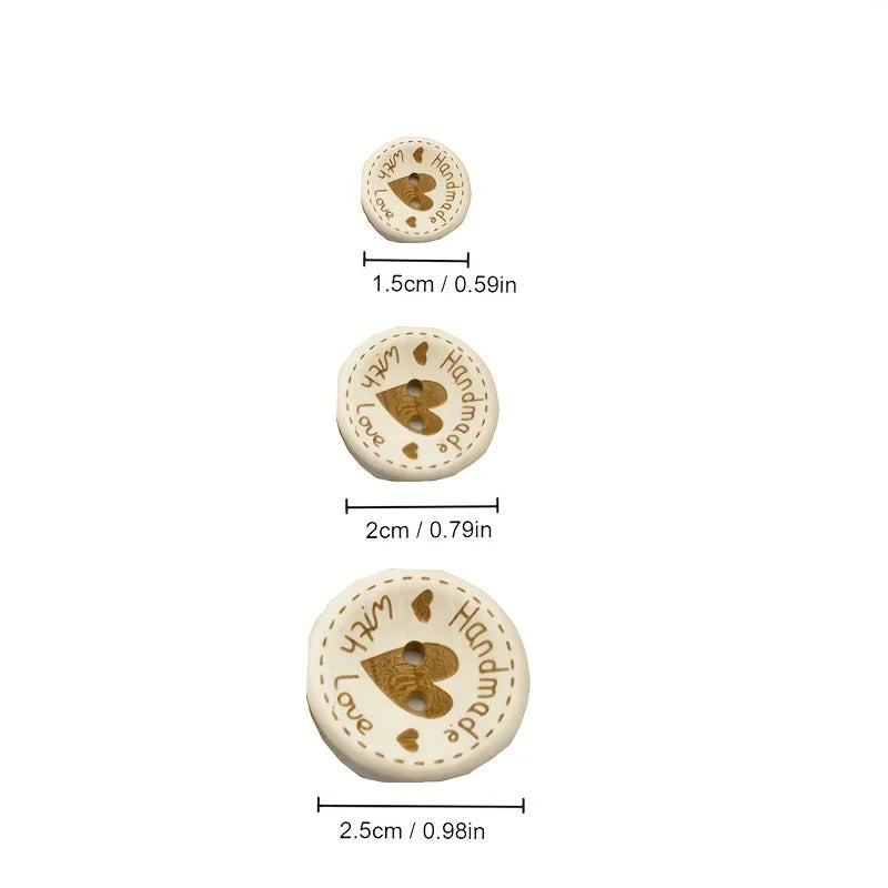 100pcs Heart-Shaped Wooden Buttons – 15mm 20mm 25mm Assorted Wooden Craft Buttons Babs
