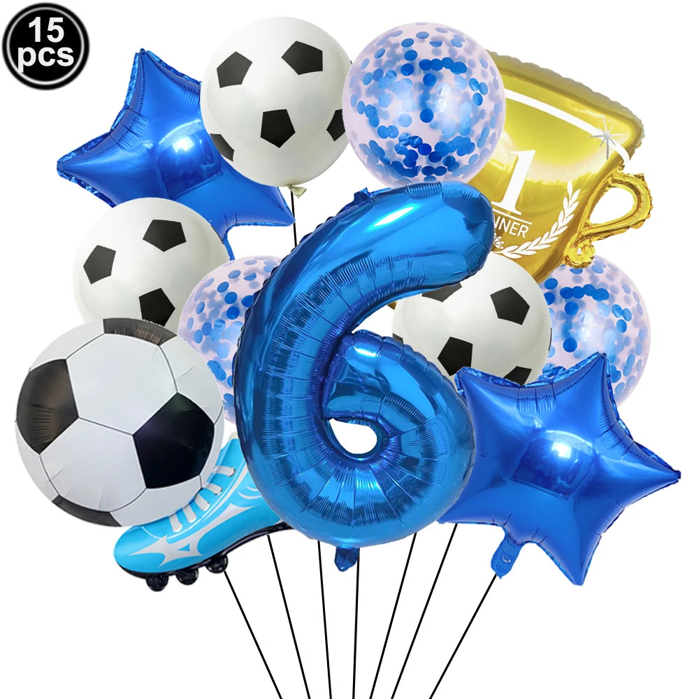 32" Soccer Ball Foil Balloon Set – Kids Birthday Party Decor Party Foil Balloons Babs Blue Number 6 As pictures show