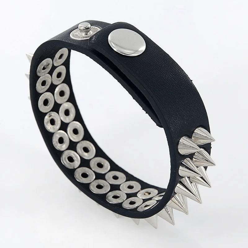 Punk Rivet Tapered Stud Cuff Black Leather Bracelet Unisex Leather Cuff Bracelet Babs 1pc