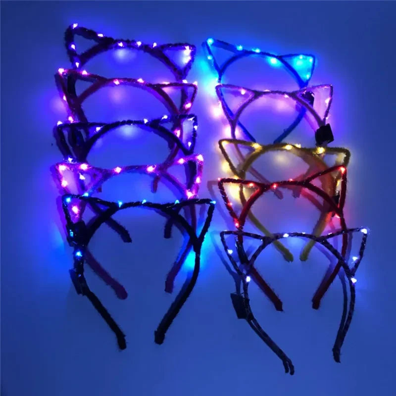 LED Cat Ear Headband – Flashing Glow Party Headwear LED Party Headband Babs