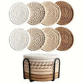 8-Piece Absorbent Cotton Woven Boho Coasters – Table Decor Woven Drink Coasters Babs 8pcs Coffee 11cm