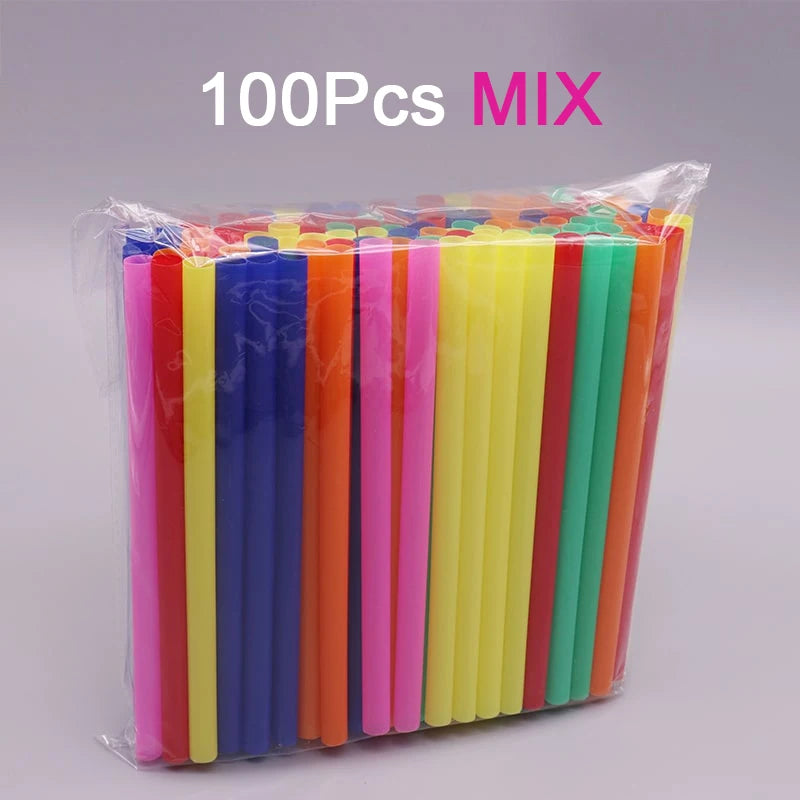 100pcs Wide Plastic Straws for Bubble Tea, Milkshake & Cocktails Disposable Drinking Straws Babs 100PCS Color
