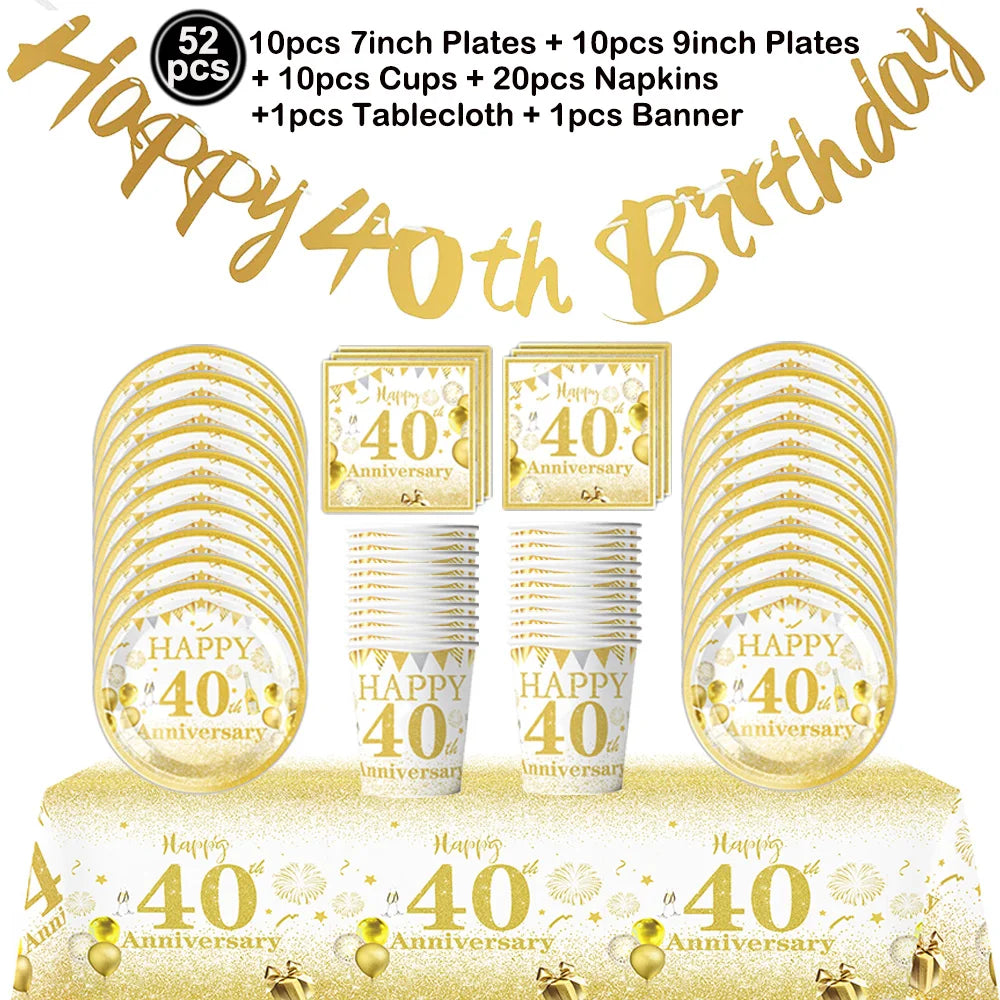 40th Birthday White & Gold Disposable Party Tableware Set Disposable Party Tableware Babs Cutlery set C