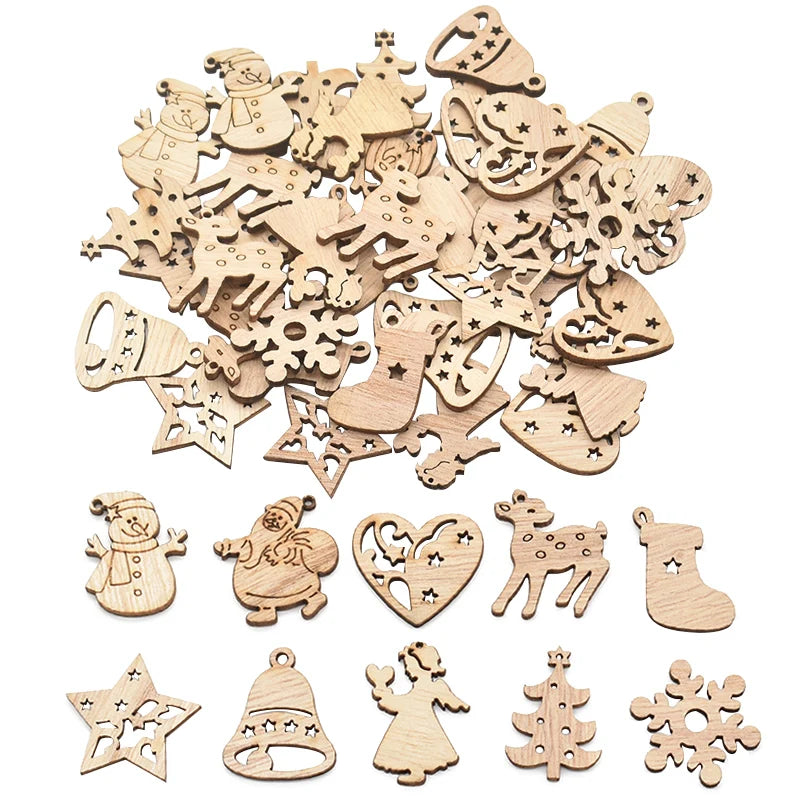 50Pcs Natural Wood Christmas Ornaments – DIY Holiday Craft Set Christmas Ornaments Babs