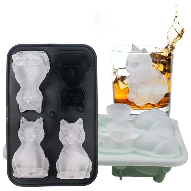 3D Cat Silicone Ice Cube Mold – 4-Cavity Animal Shape Tray Silicone Ice Mold Babs