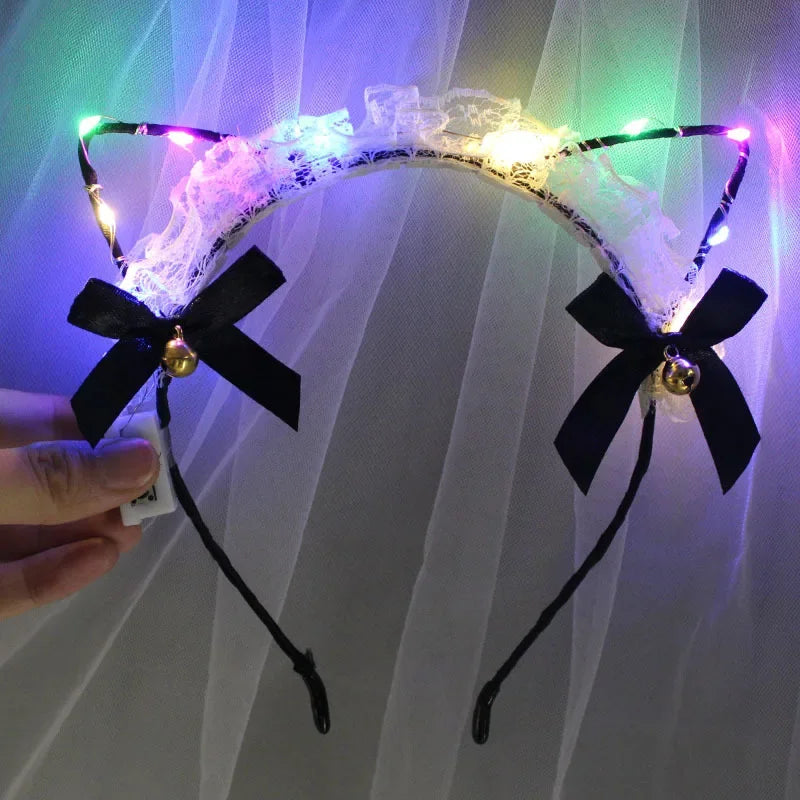 LED Feather Bunny Ear Headband – Glowing Party Headpiece LED Party Headband Babs
