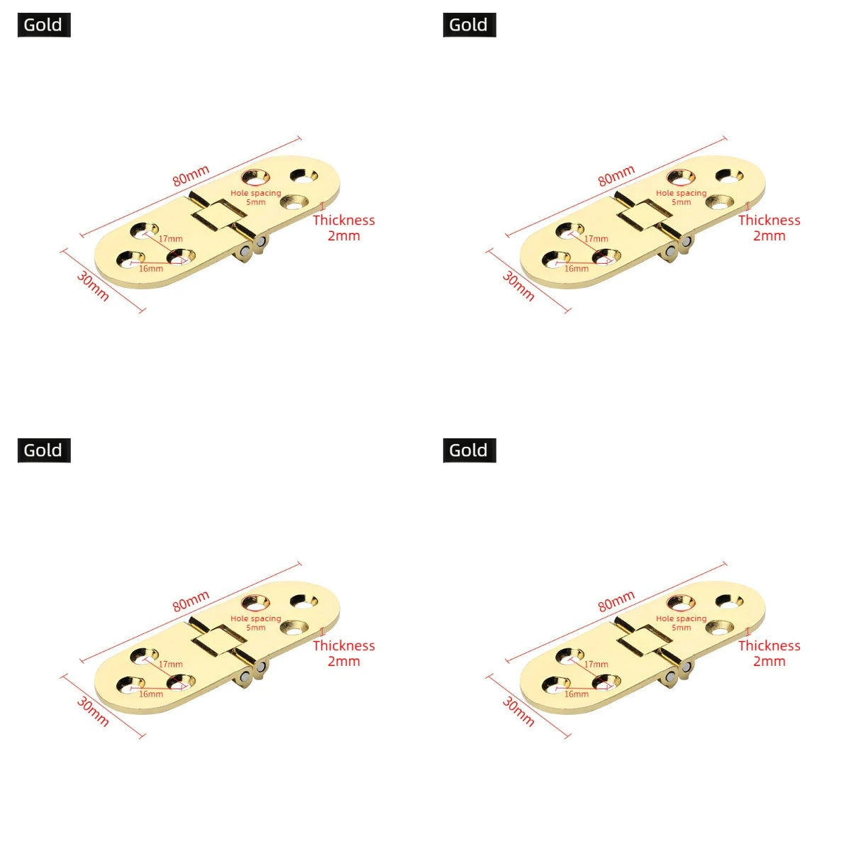 4pcs Zinc Alloy Folding Cabinet & Table Hinges – 180° Flip Folding Cabinet Hinges Babs Gold 4pcs