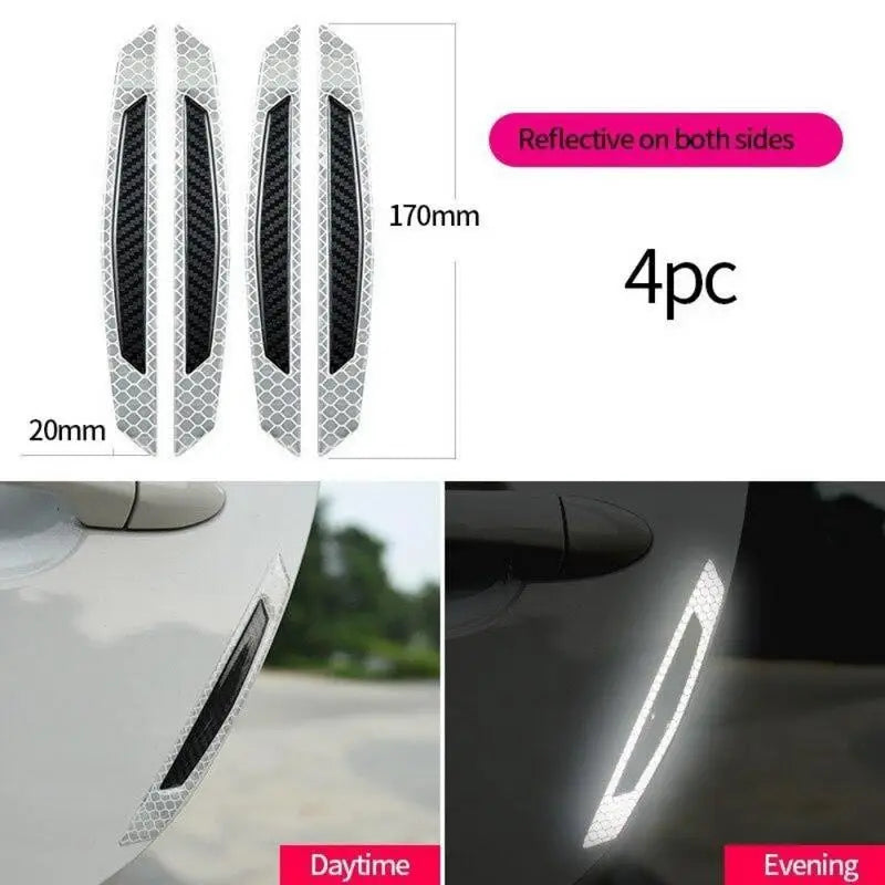 4pcs 5D Carbon Fiber Reflective Car Decals Warning Strip Set Car Decal Stickers Babs White