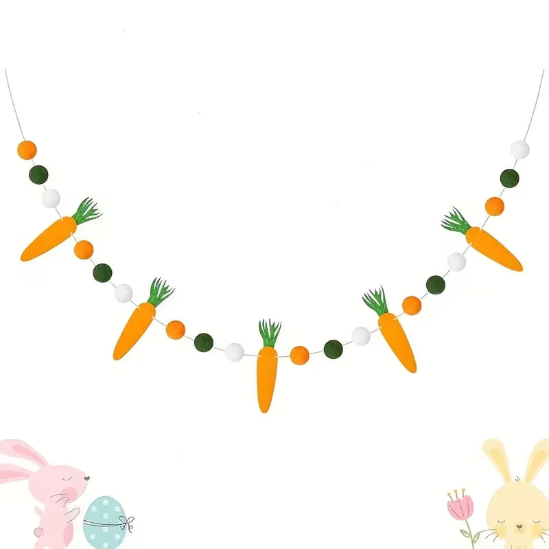 Easter Carrot Pom Pom Garland Felt Bunting Banner Decoration Easter Party Decoration Babs 1set