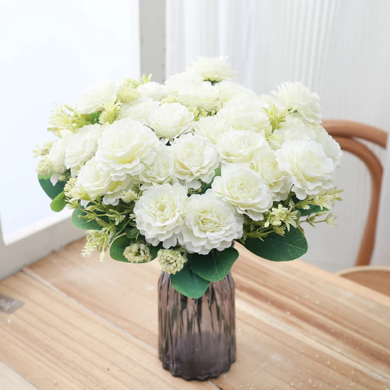 Silk Peony Artificial Flowers – White Bouquet, Home & Wedding Artificial Silk Flowers Babs