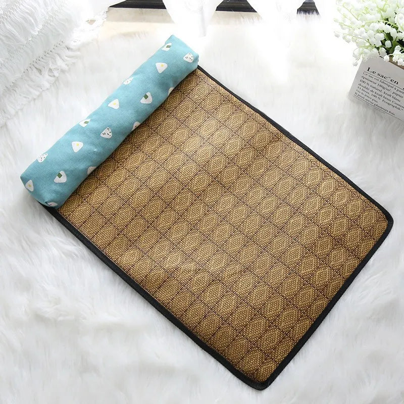 Pet Self-Cooling Rattan Mat for Cats & Dogs – Summer Bed Pet Cooling Mat Babs Blue rice ball L