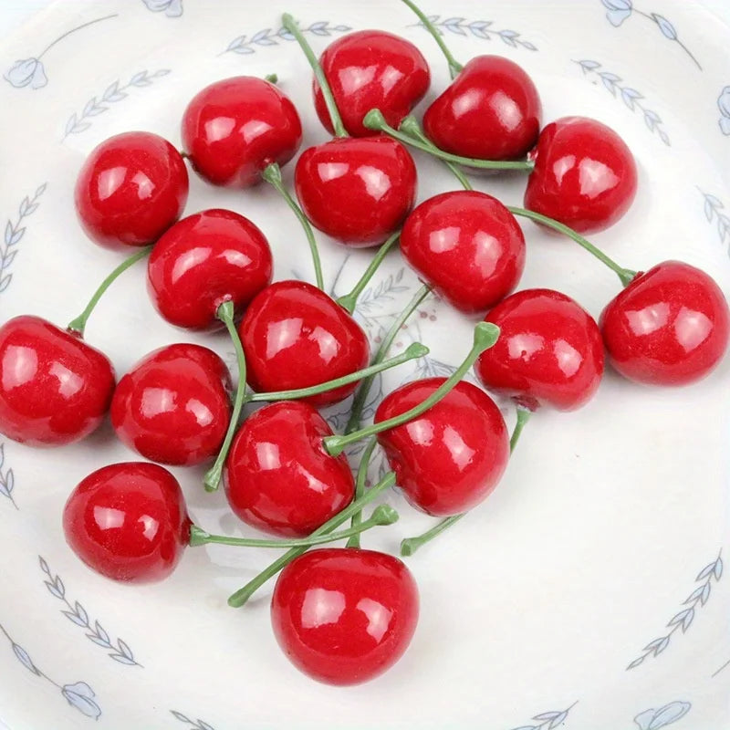 50pcs Artificial Ceramic Cherries Fake Fruit Decor Ornament Artificial Fruit Decor Babs