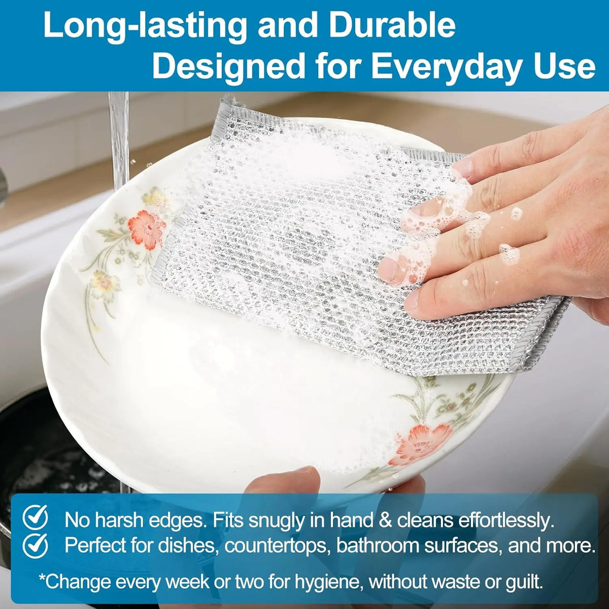 Magic Microfiber Dishcloth – Silver Wire & Built-In Sponge Pad Kitchen Cleaning Cloth Babs