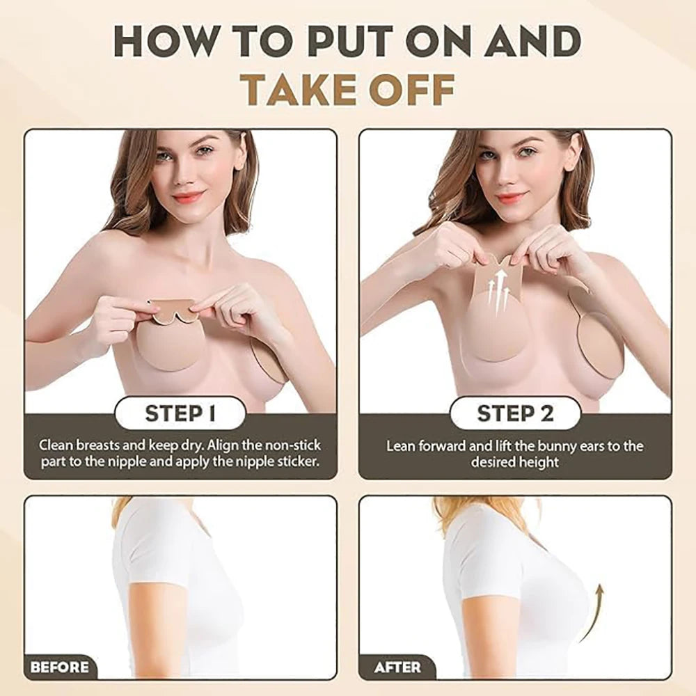 Strapless Adhesive Silicone Bra – Invisible Push-Up Nipple Cover Adhesive Silicone Bra Babs