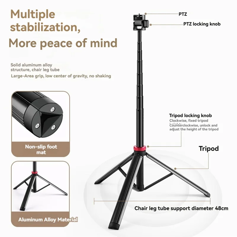 Portable Extendable Tripod Light Stand – 360° Ball Head, 1/4" Mount Camera Tripod Stand Babs Black