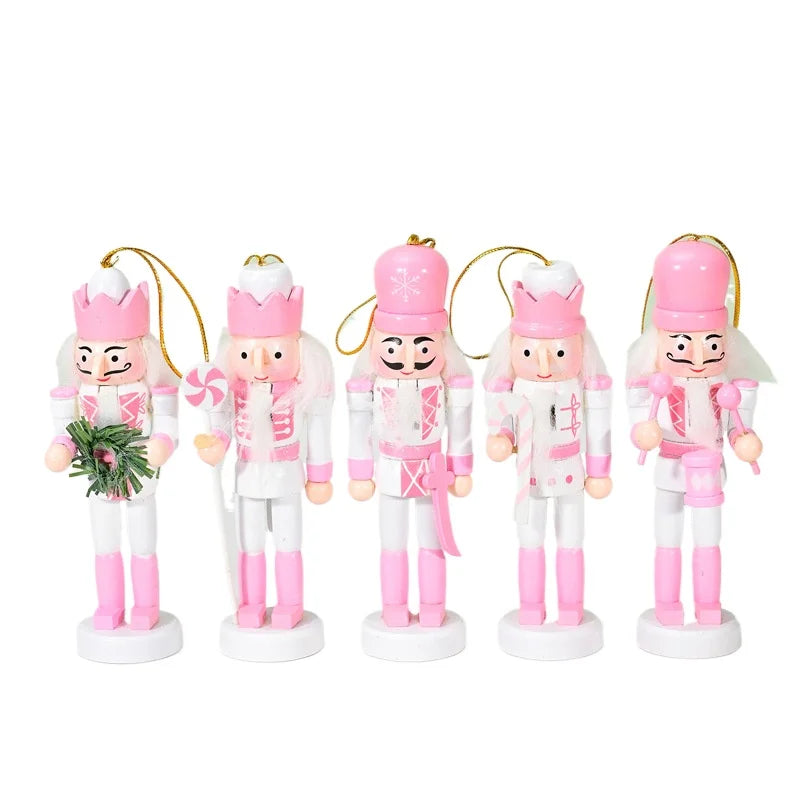 5-Piece Pink Standing Nutcracker Doll Christmas Pendant Set Christmas Ornament Set Babs