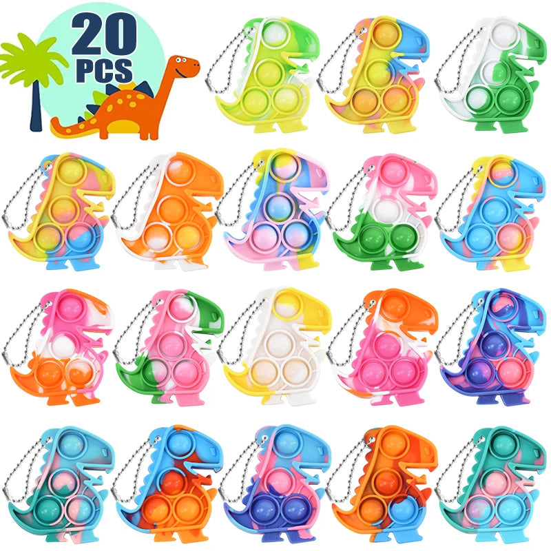 Mini Dinosaur Pop Keychain Fidget Toys – 10/20pc Party Favors Fidget Keychain Toy Babs