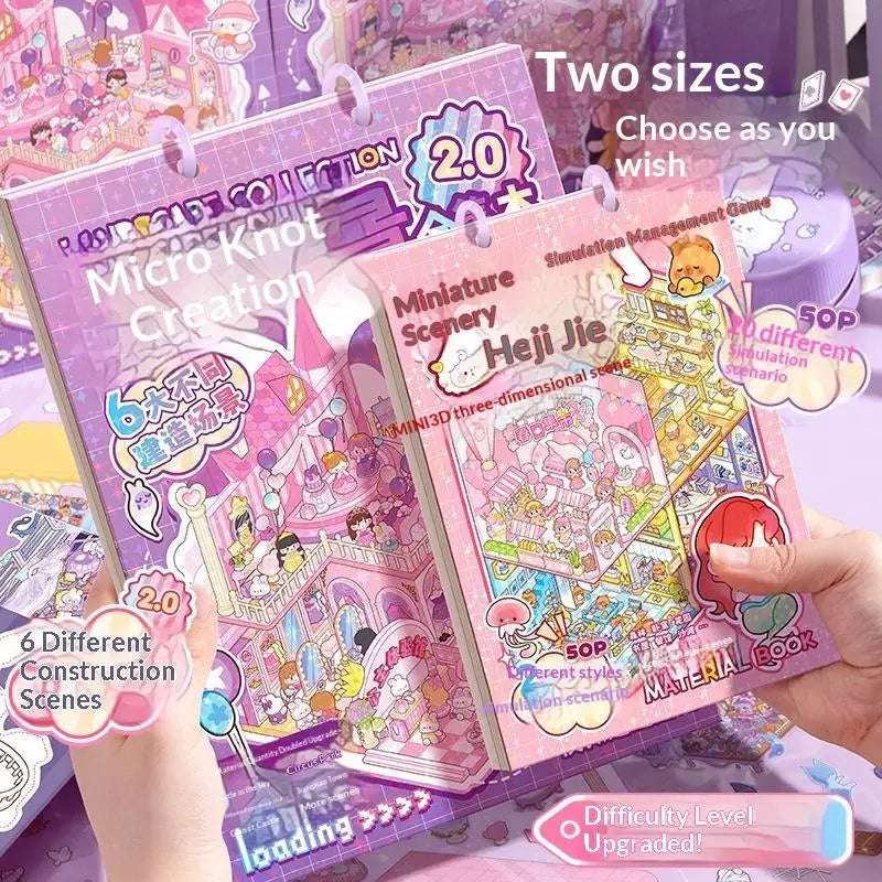 Kawaii 3D Scene Sticker Book – 20 DIY Themes, 50 Pages DIY Sticker Craft Book Babs