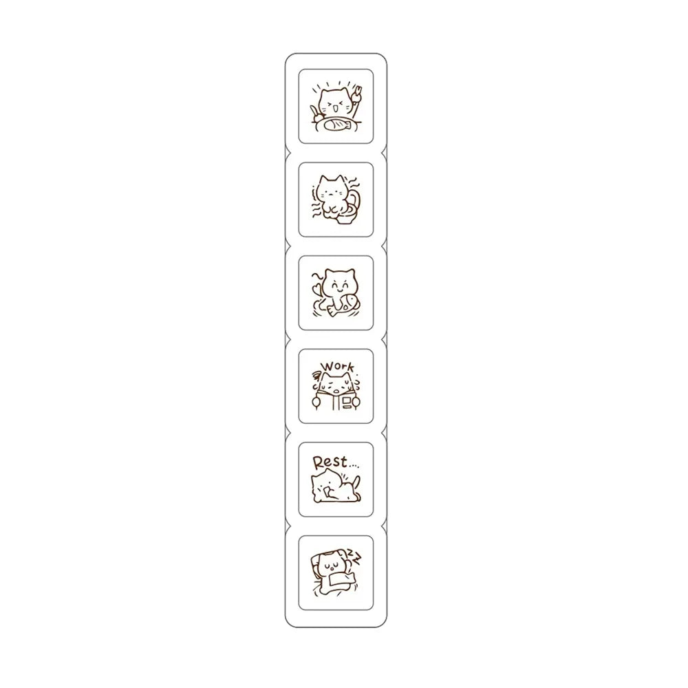 6-Piece Kawaii Cat Stamp Set – Mini Cartoon Kitten Diary Stamps Craft Stamp Set Babs 01 brown ink