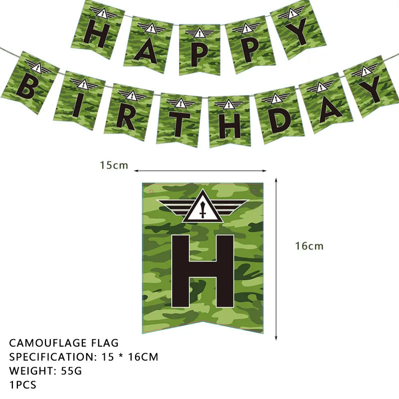 Military Camo Party Supplies – Plates, Cups & Balloons Set Party Tableware Set Babs bannerA As pictures show