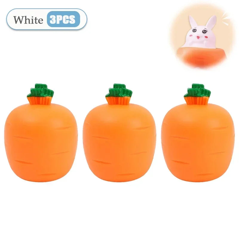 Squishy Carrot Rabbit Squeeze Telescopic Toy – Fun Kids Gift Novelty Squeeze Toy Babs White-3PC