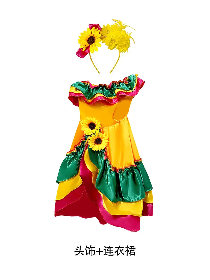 Girls Spanish Flamenco Dance Costume | Carnival Stage Dress Girls Dance Costume Babs set S China Mainland
