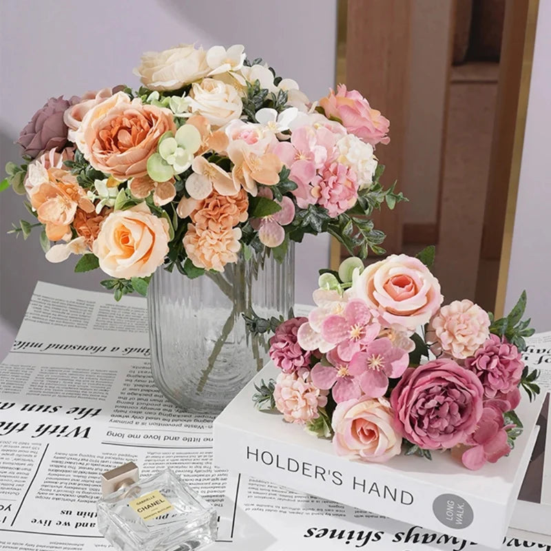 7-Head Silk Rose Peony Hydrangea Artificial Flower Bouquet Artificial Flower Bouquet Babs