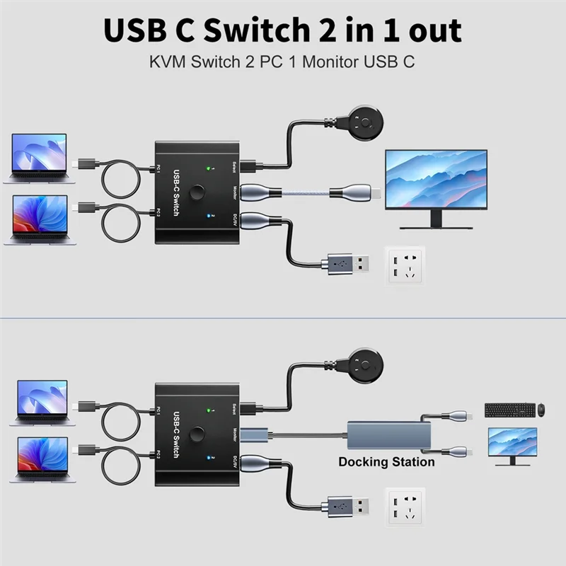 USB-C KVM Switch 2-In 1-Out 8K 4K@120Hz PD 100W 10Gbps USB-C KVM Switch Babs Black