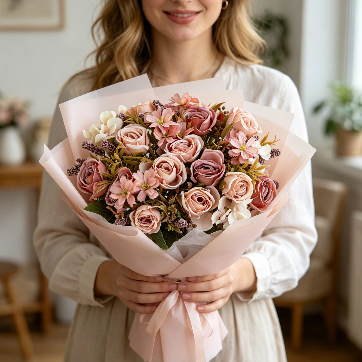 Silk Rose Peony Artificial Flowers – Wedding & Home Decor Bouquet Artificial Flower Bouquet Babs