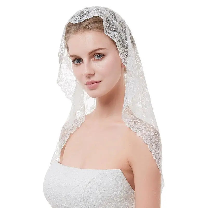 Lace Triangle Church Shawl Floral Mantilla Veil Scarf | 90×45cm Lace Mantilla Shawl Babs