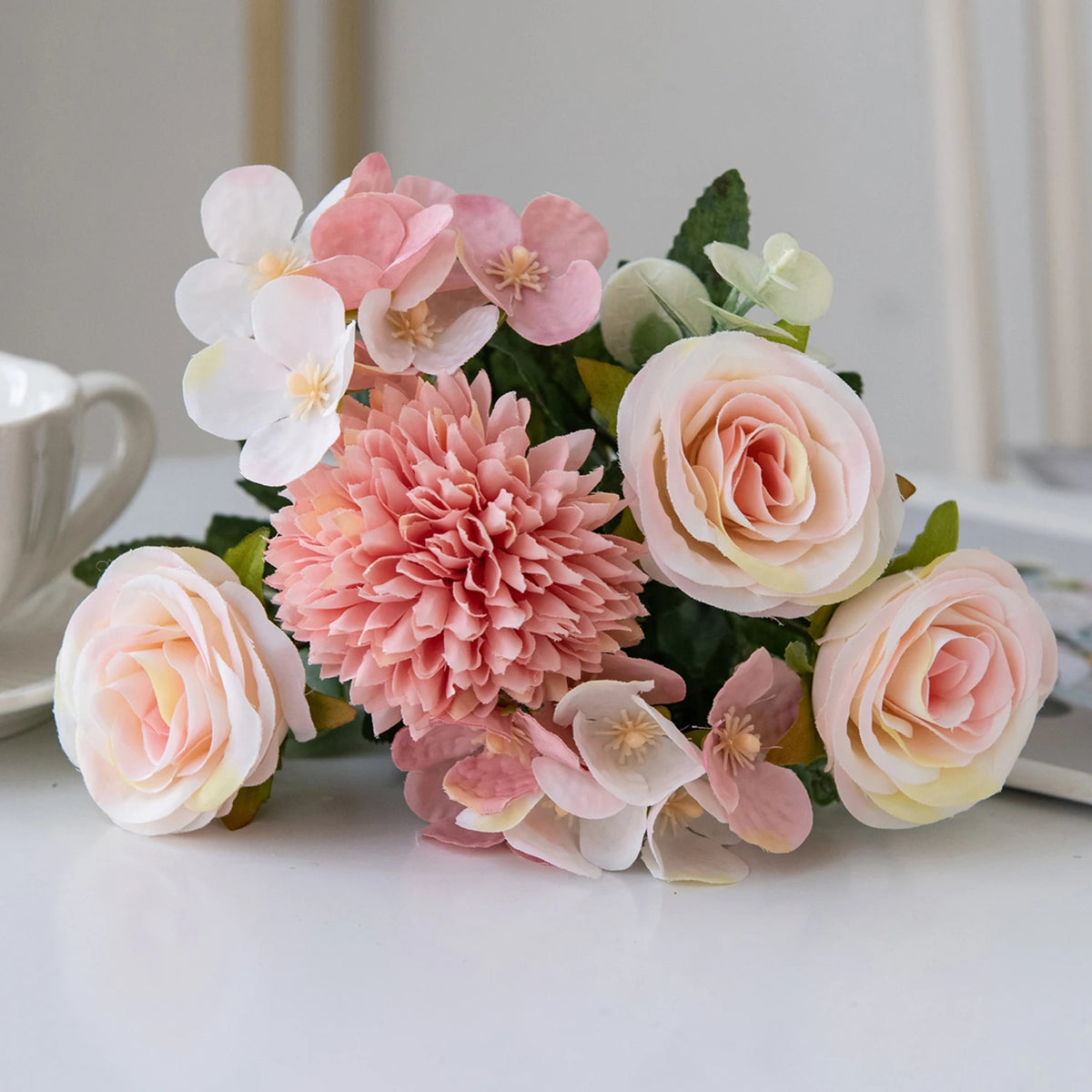Silk Rose Artificial Flower Bouquet – Wedding & Home Decor Artificial Flower Bouquet Babs Pink 1pc