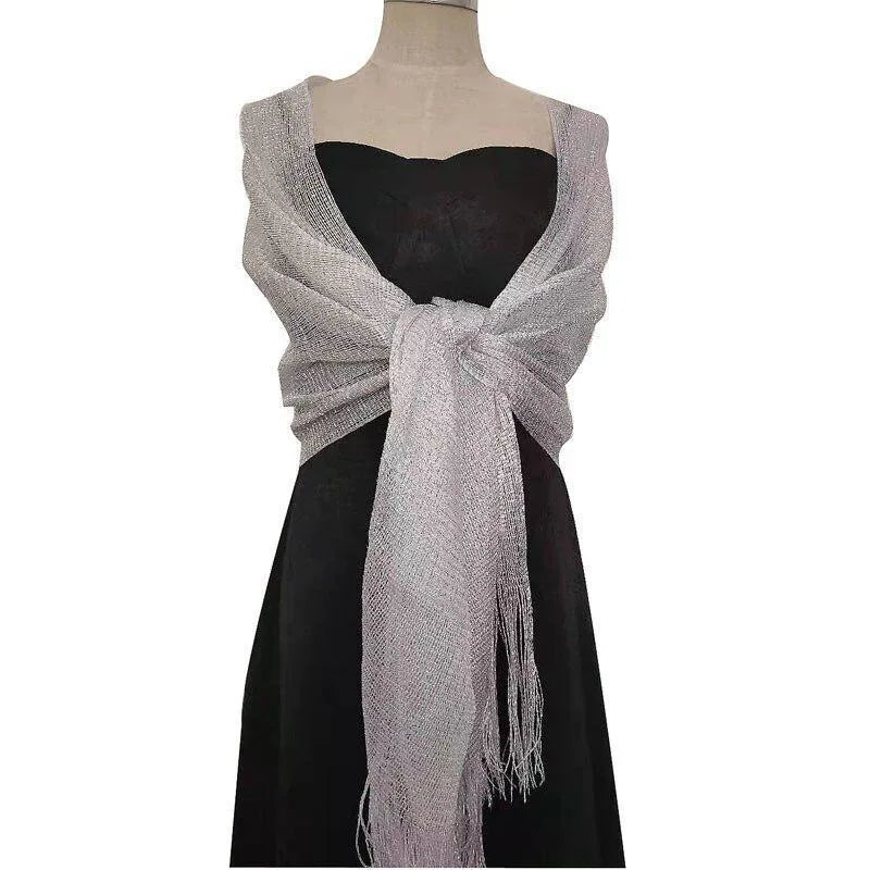 Gold Silver Tassel Shawl Scarf – Bridal & Evening Wrap Evening Wrap Shawl Babs white