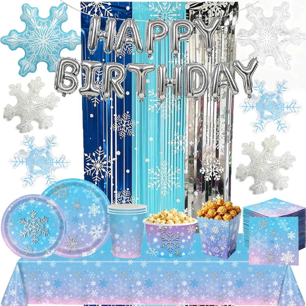 Frozen Winter Birthday Party Supplies – Plates, Cups & Balloons Party Supplies Set Babs