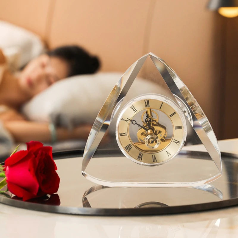 Modern Crystal Triangle Table Clock – Quartz Desk Ornament Decorative Desk Clock Babs